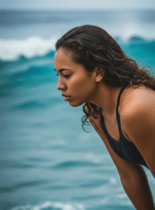 Swimmer getting ready for ocean in Puerto Rico using mental performance skills and resilience