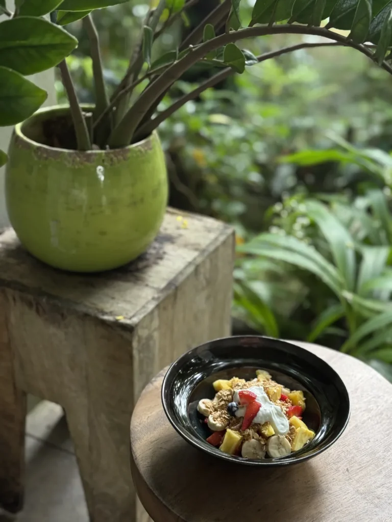 Colorful smoothie bowl made with fresh local fruit at Root to Rise Retreat in Puerto Rico